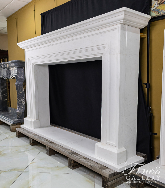 Marble Fireplaces  - Oversized Contemporary Fireplace Mantel In Light Statuary White Marble - MFP-2516